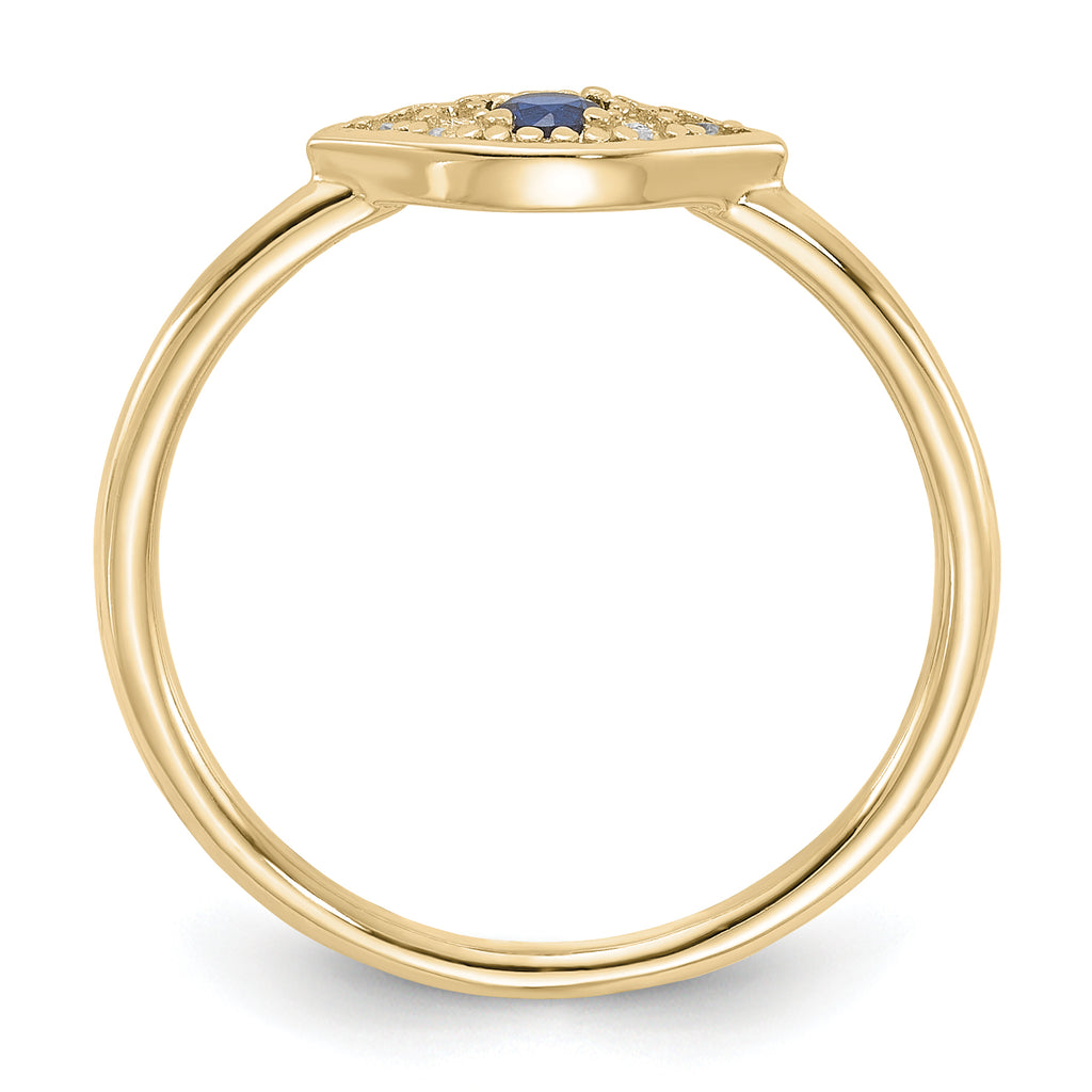 Sterling Silver Gold-tone Synthetic Blue Spinel CZ Evil Eye Ring