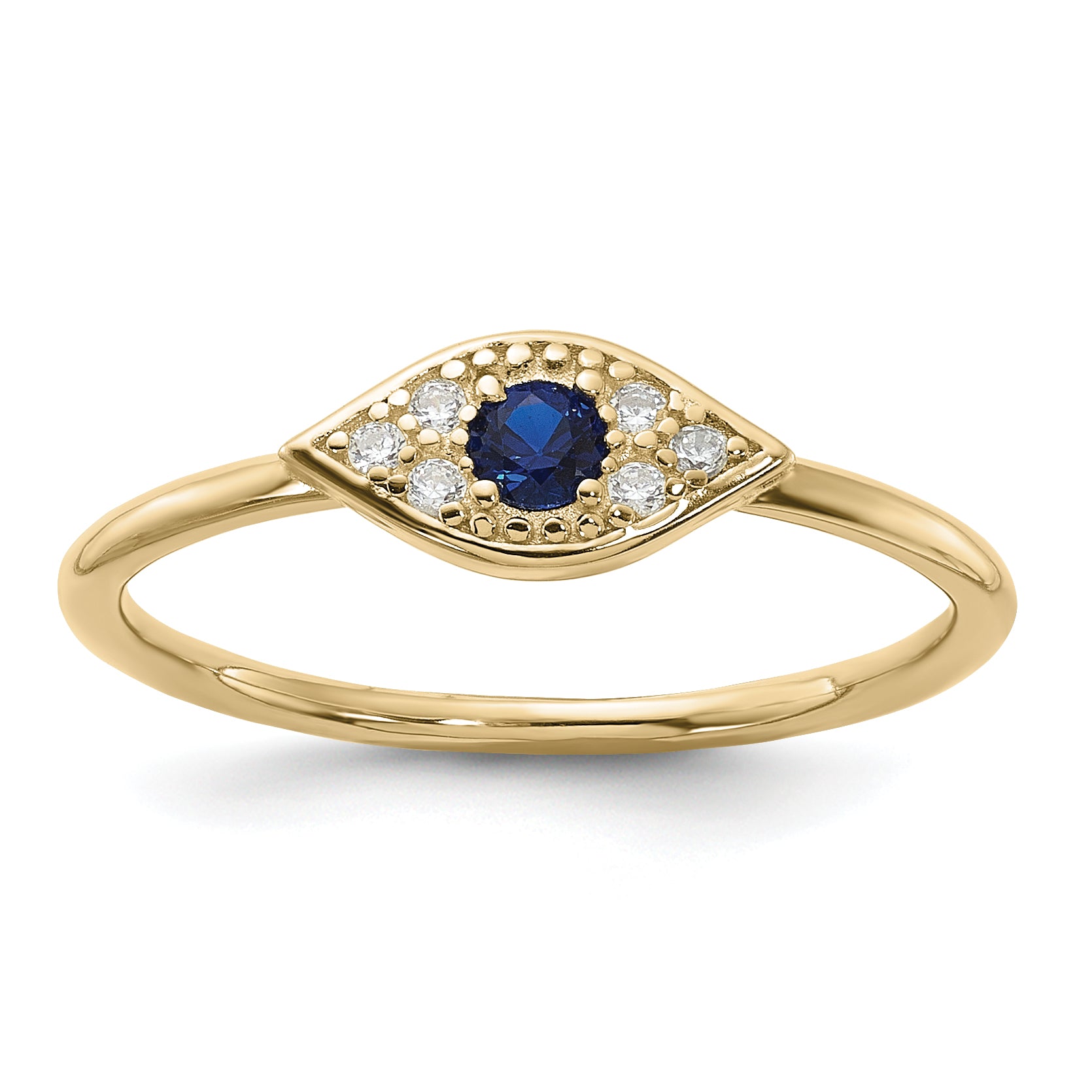 Sterling Silver Gold-tone Synthetic Blue Spinel CZ Evil Eye Ring Main image