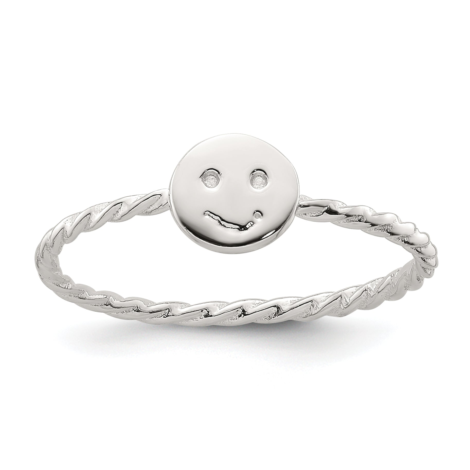 Sterling Silver Polished Smiley Face Twisted Ring Main image