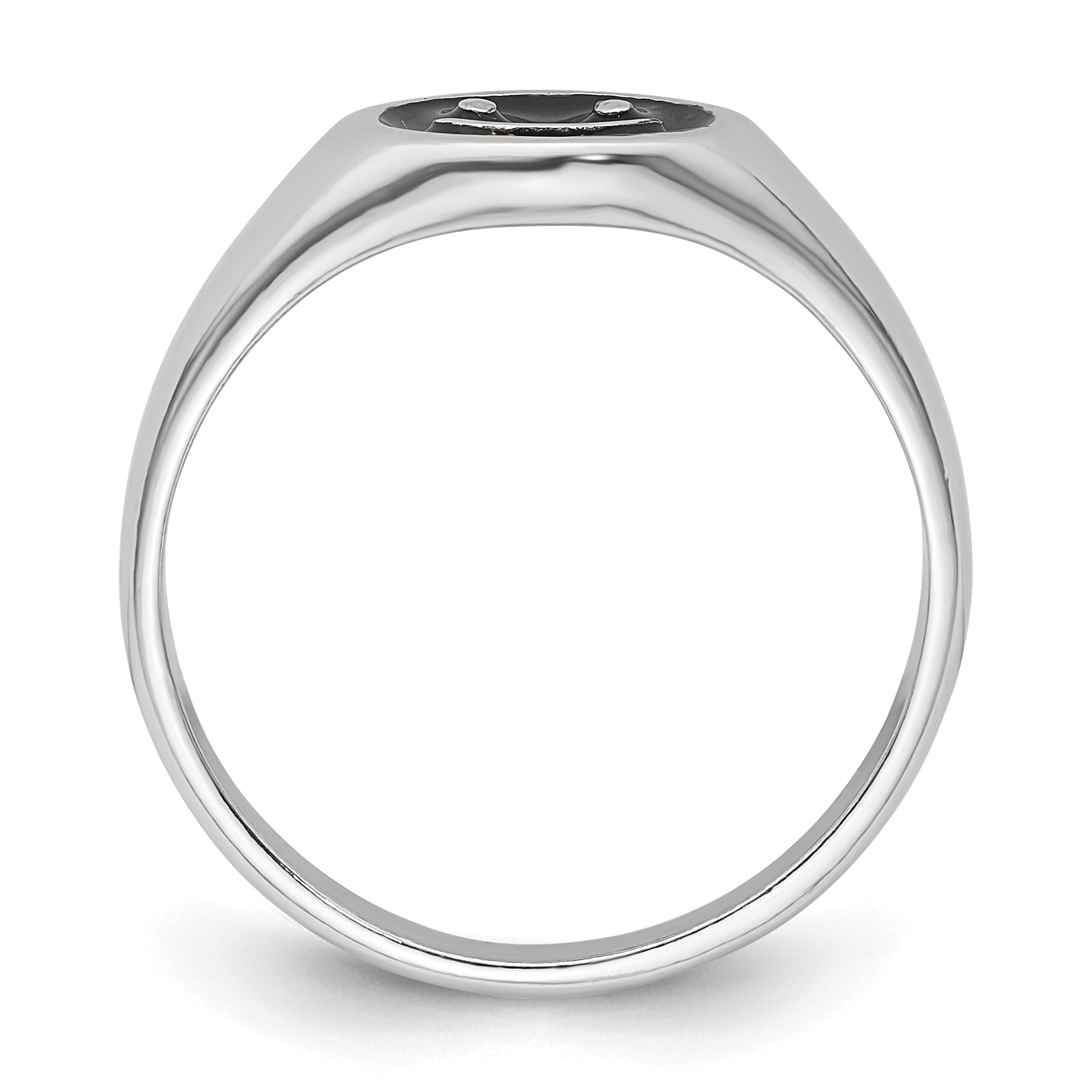 Sterling Silver Rhodium-plated Black Enamel Smiley Face Ring Secondary image