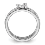 Sterling Silver Rhodium-plated Cubic Zirconi Butterfly Ring with Two Plain Bands 3 Ring Set