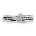 Sterling Silver Rhodium-plated Cubic Zirconi Butterfly Ring with Two Plain Bands 3 Ring Set