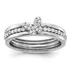 Sterling Silver Rhodium-plated Cubic Zirconi Butterfly Ring with Two Plain Bands 3 Ring Set