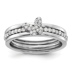 Cubic Zirconia Two Plain Set Ring in Sterling Silver - Sophia Jewelers