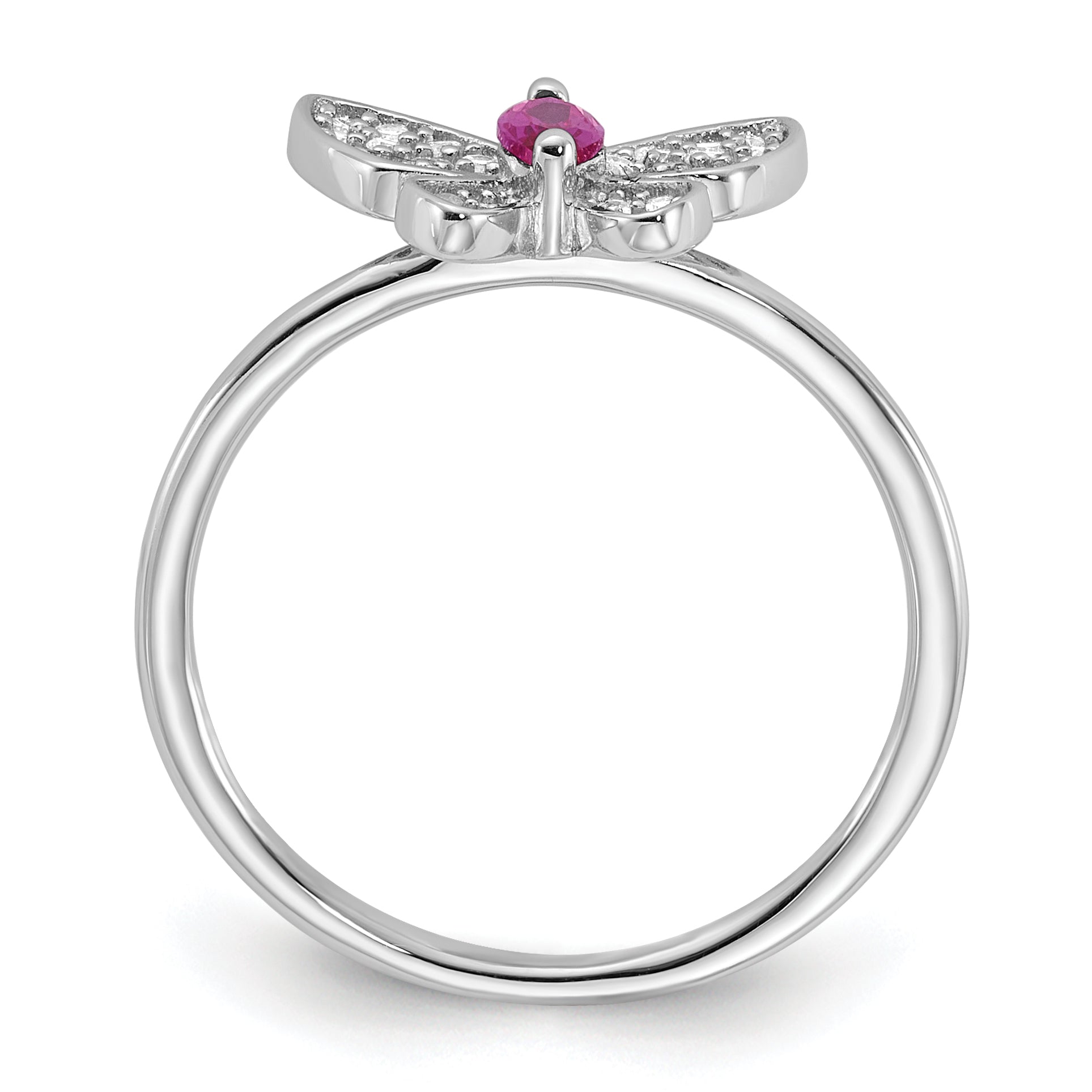 Sterling Silver Rhodium-plated Red and White CZ Butterfly Ring Secondary image