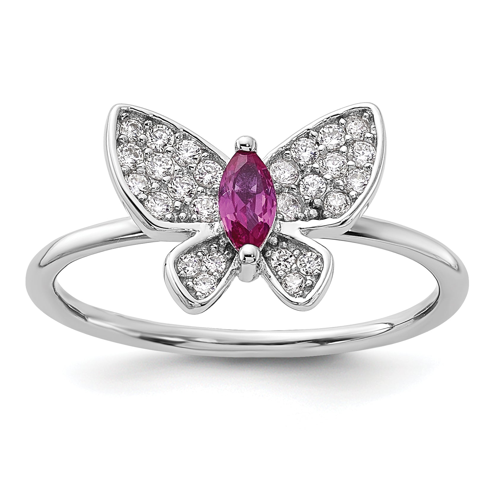 Sterling Silver Rhodium-plated Red and White CZ Butterfly Ring Main image