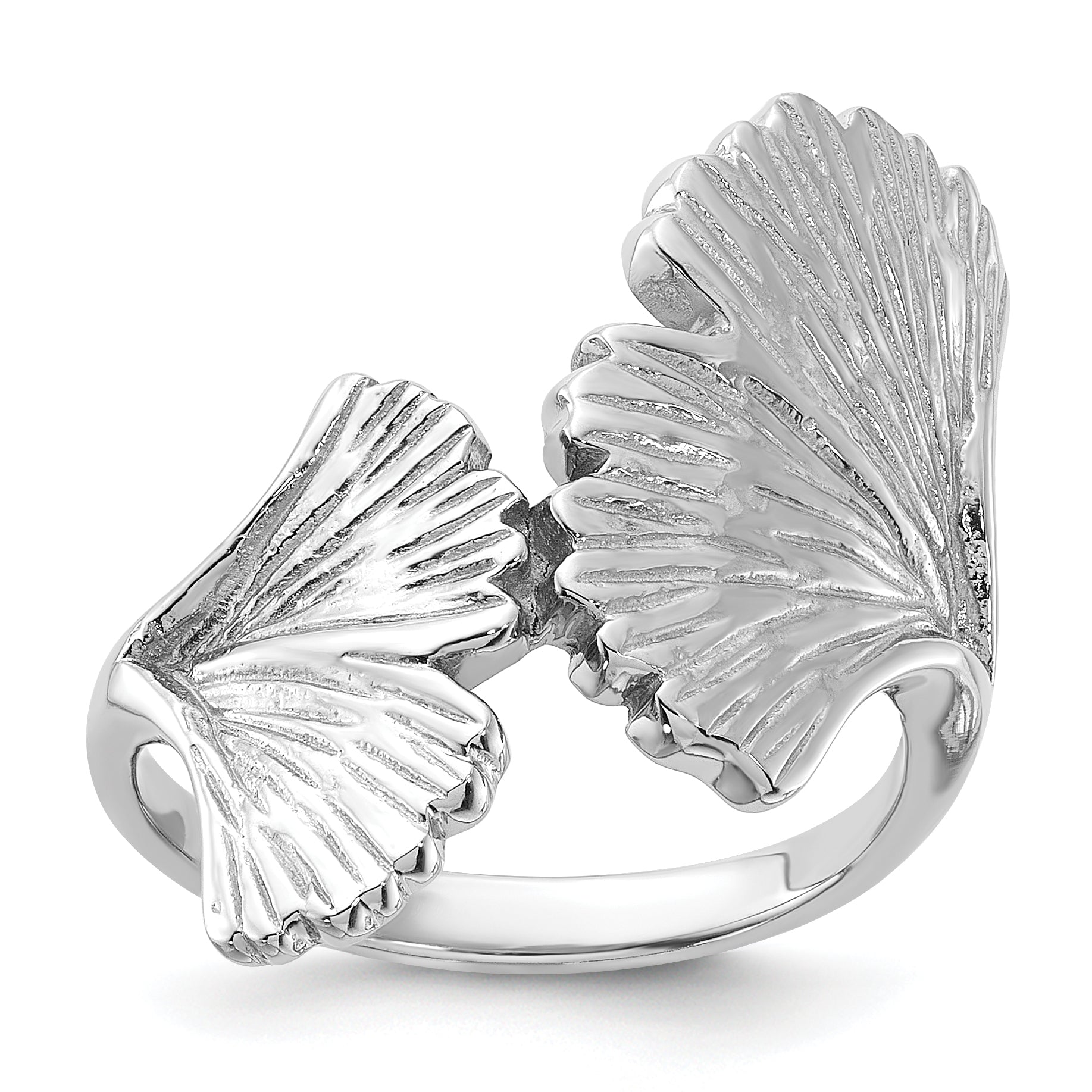 Sterling Silver Rhodium-Plated Polished Ginkgo Leaf Ring Main image