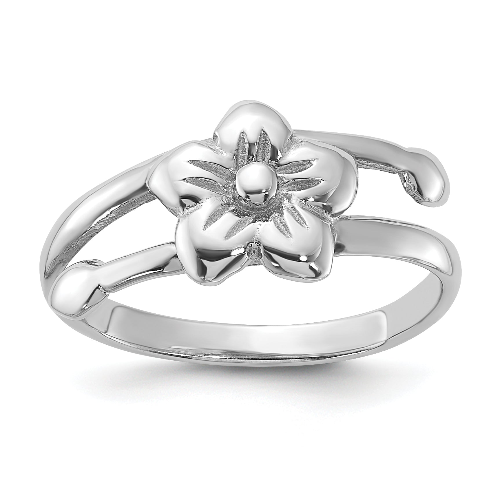 Sterling Silver Rhodium-Plated Polished Flower Ring Main image