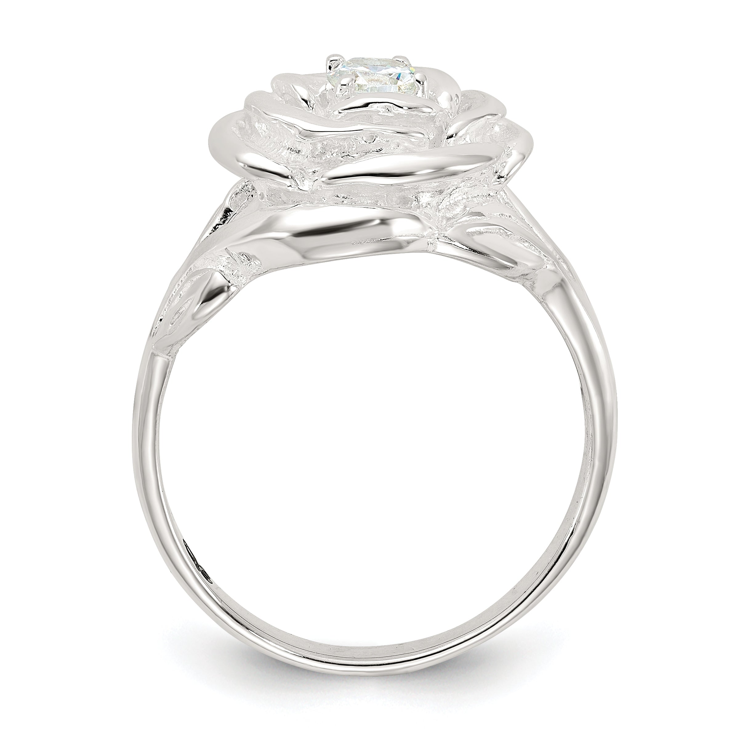 Sterling Silver Polished CZ Flower Rose Ring Secondary image