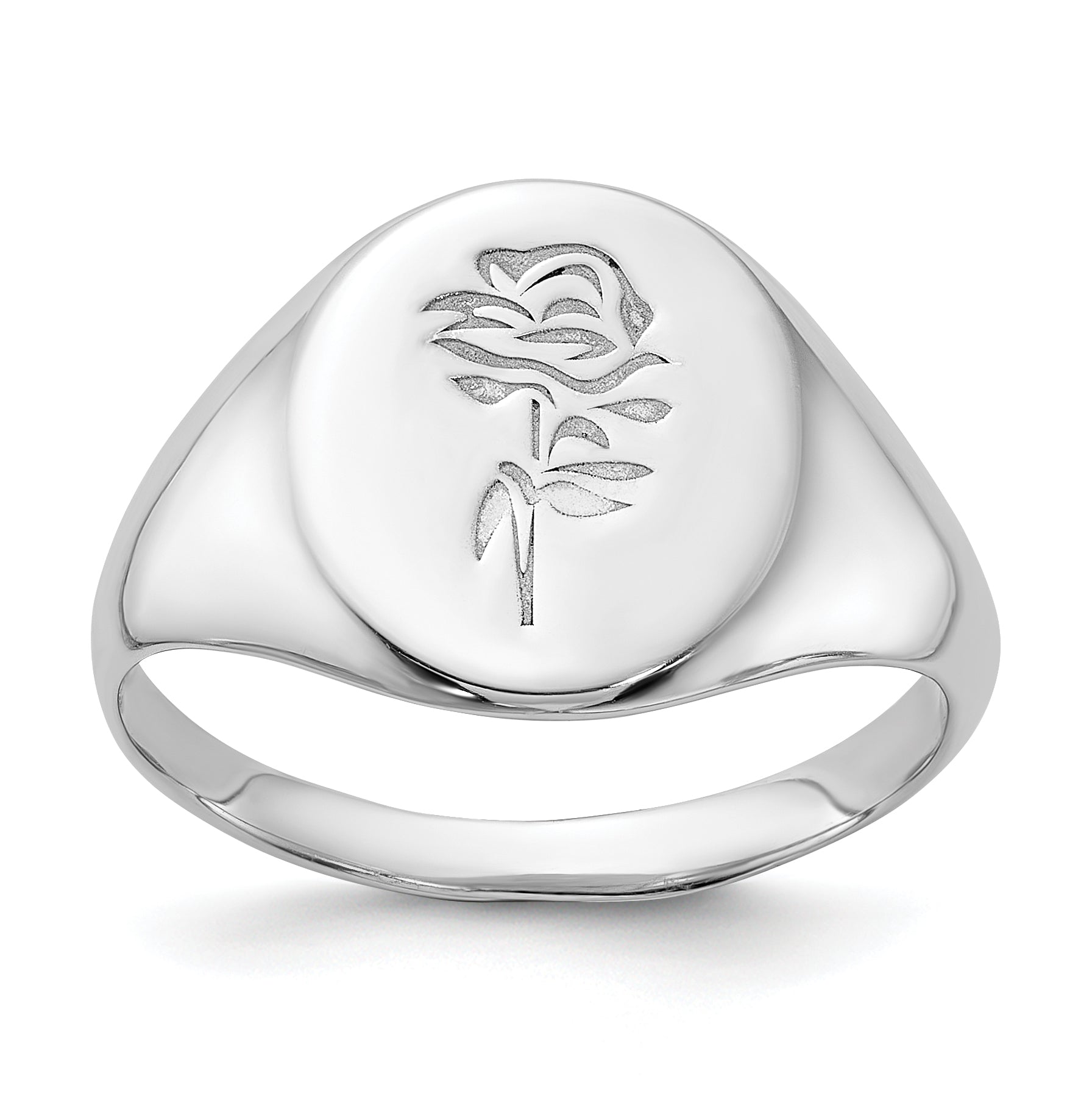 Sterling Silver Rhodium-plated Polished Rose Signet Ring Main image