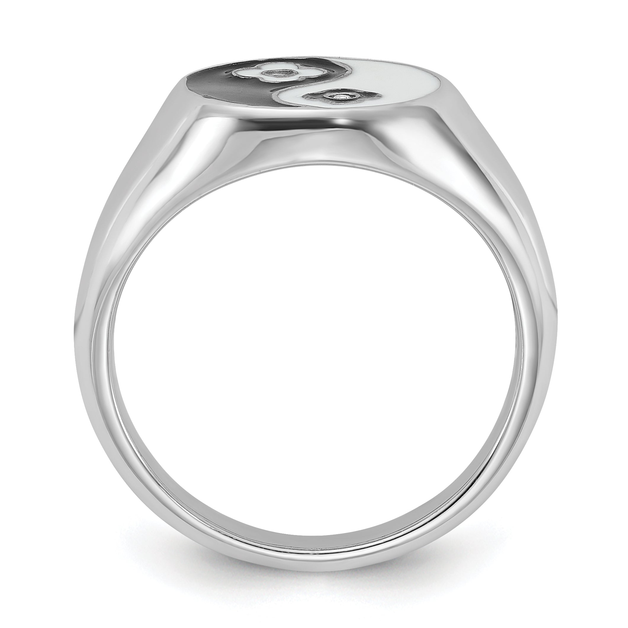 Sterling Silver Rhodium-plated Enameled Yin Yang CZ Ring Secondary image