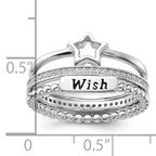 Sterling Silver Rhodium-plated Black Ink CZ Star WISH 3 Ring Set