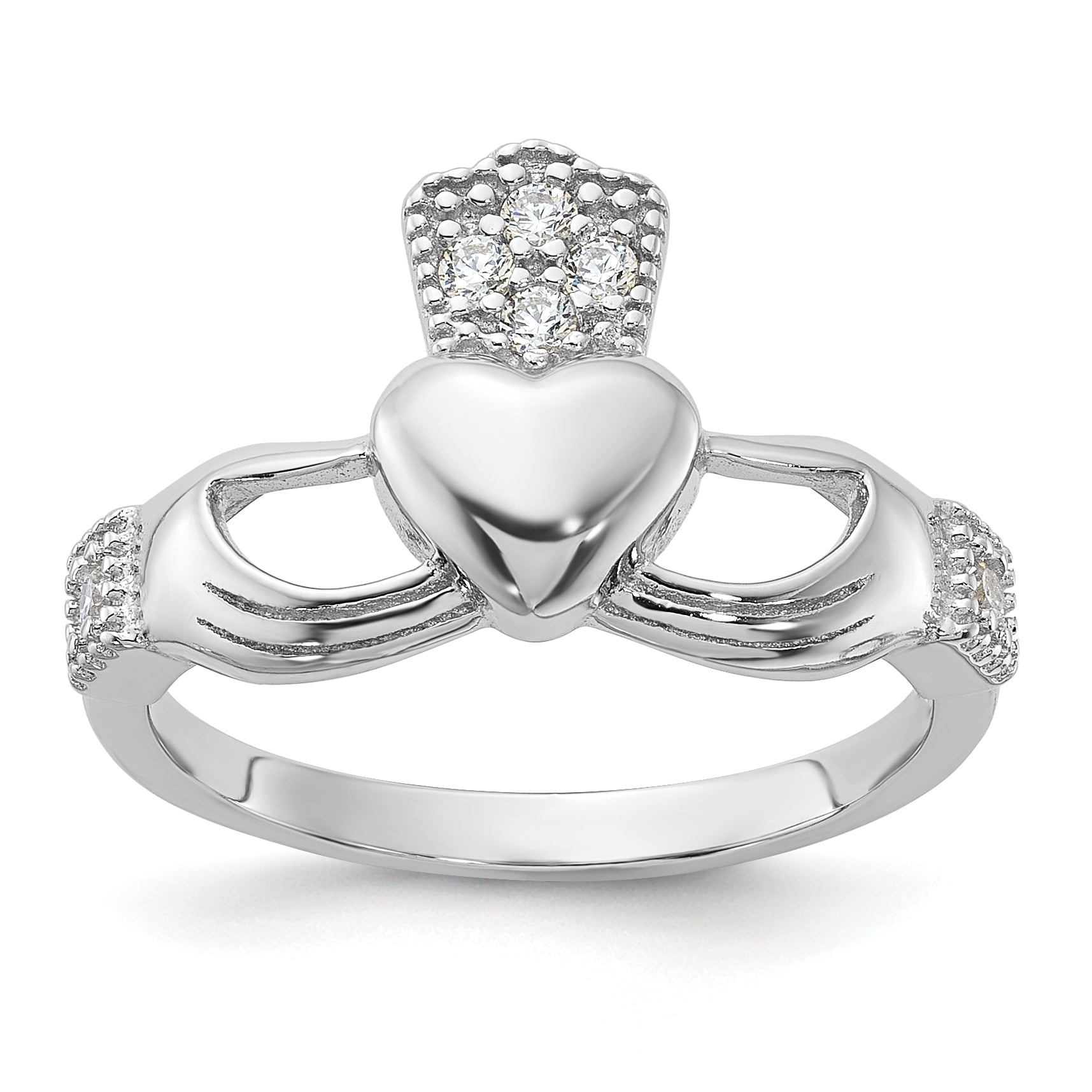 Sterling Silver Rhodium-plated CZ Claddagh Ring Main image