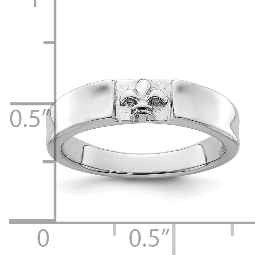 Sterling Silver Rhodium-plated Fleur-de-Lis Band Ring