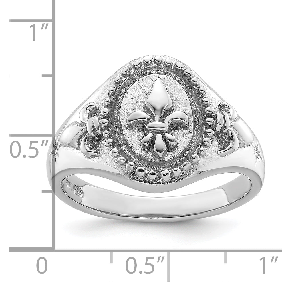 Sterling Silver Rhodium-plated Fleur de Lis Ring