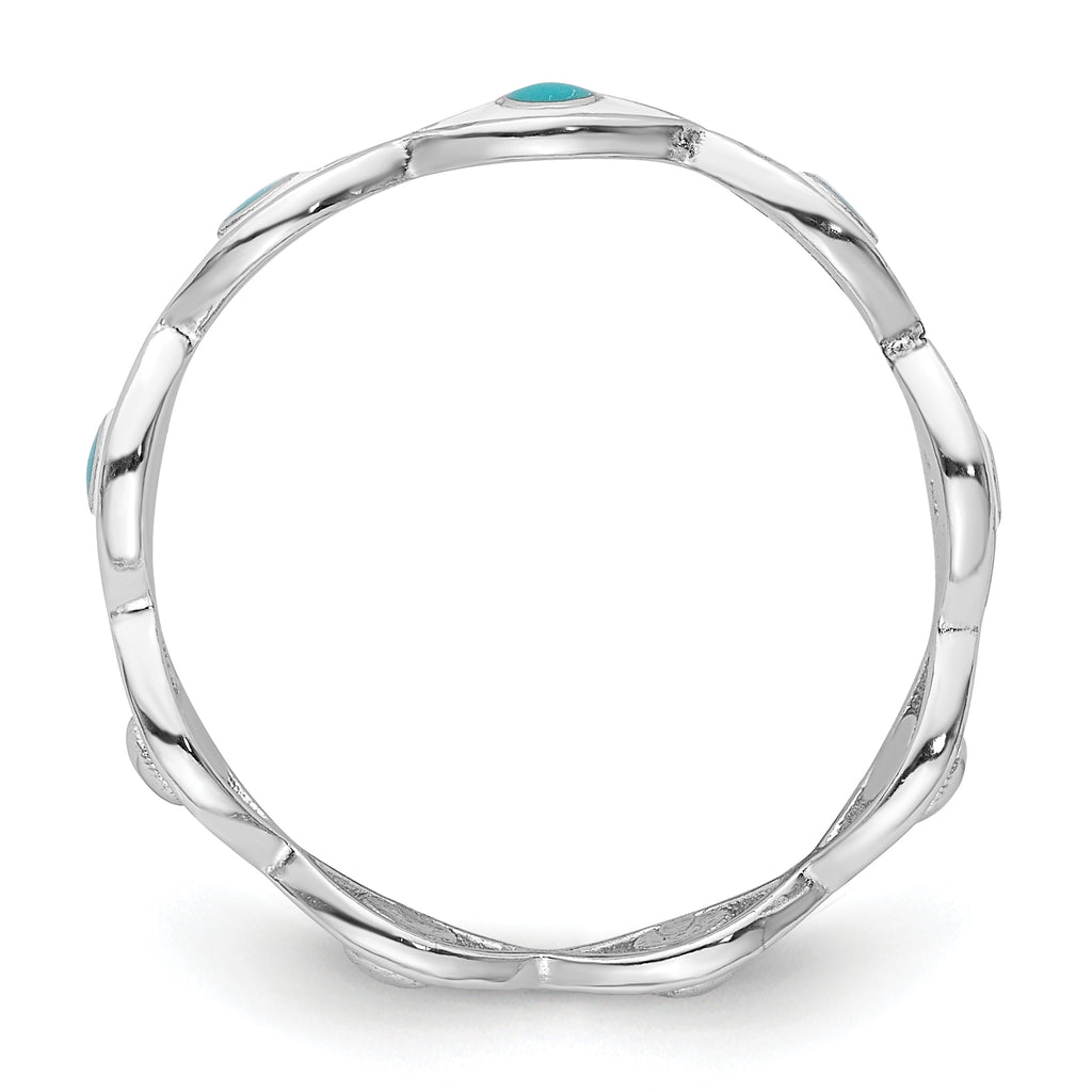 Sterling Silver Rhodium-plated with Enamel Evil Eye Ring