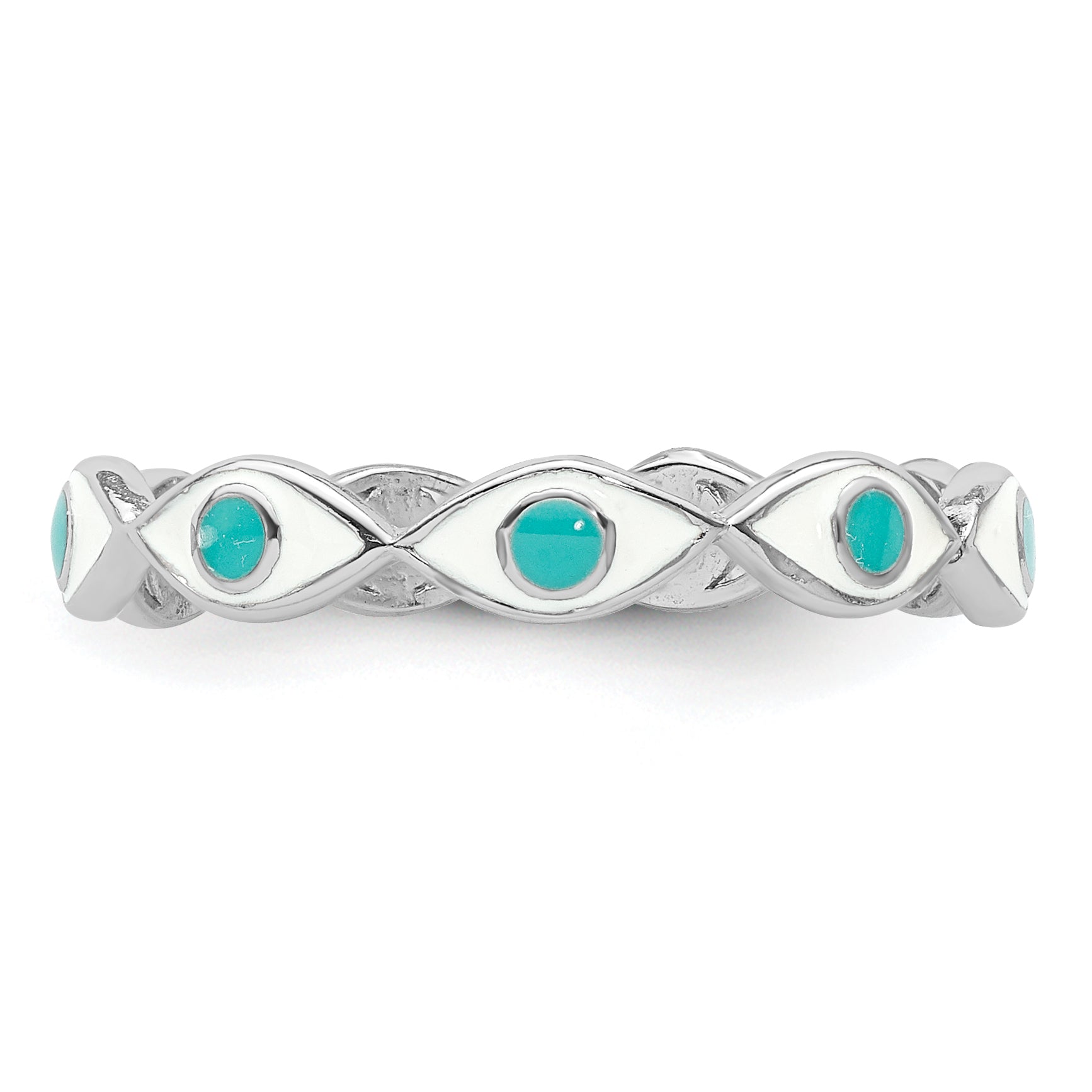 Sterling Silver Rhodium-plated with Enamel Evil Eye Ring