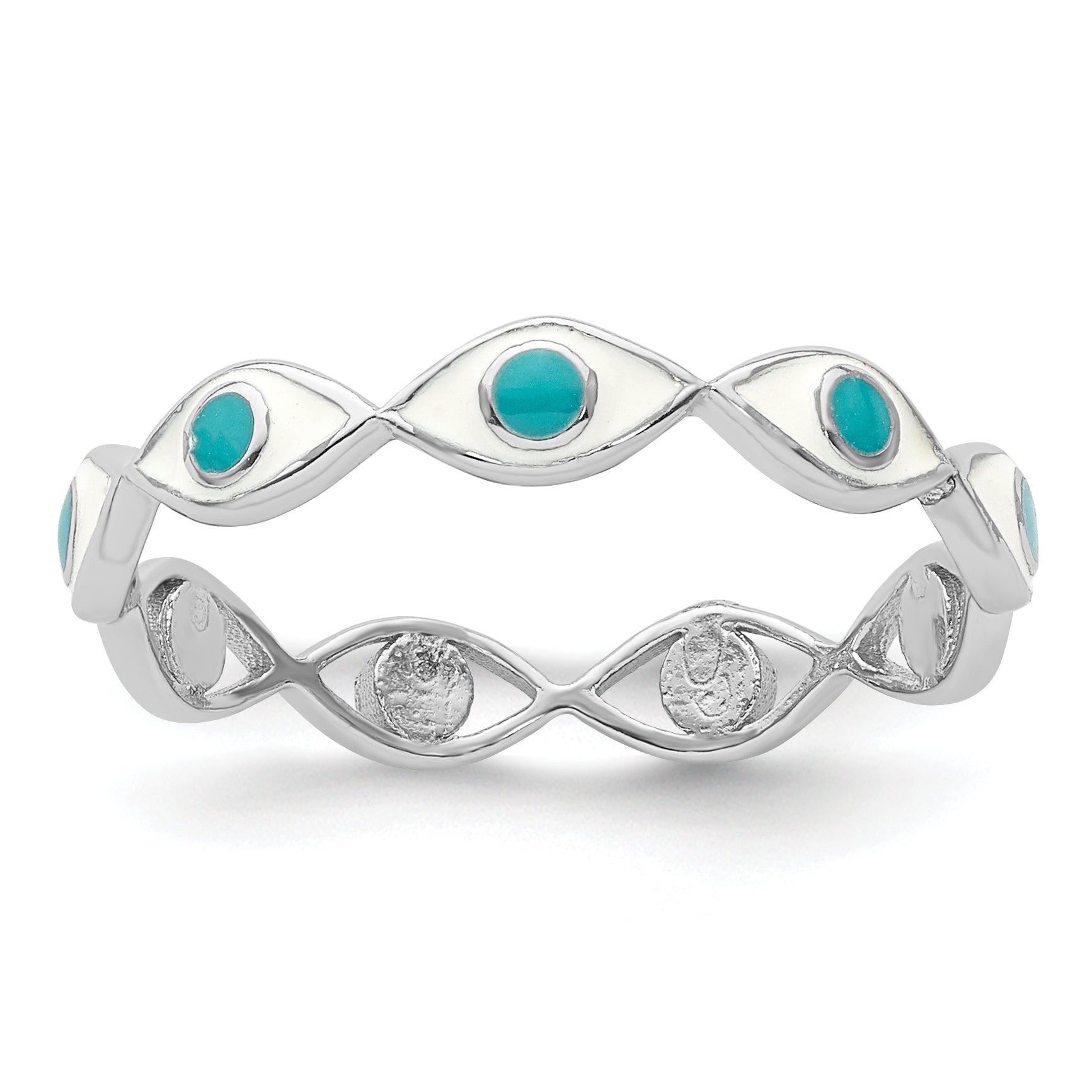 Sterling Silver Rhodium-plated with Enamel Evil Eye Ring