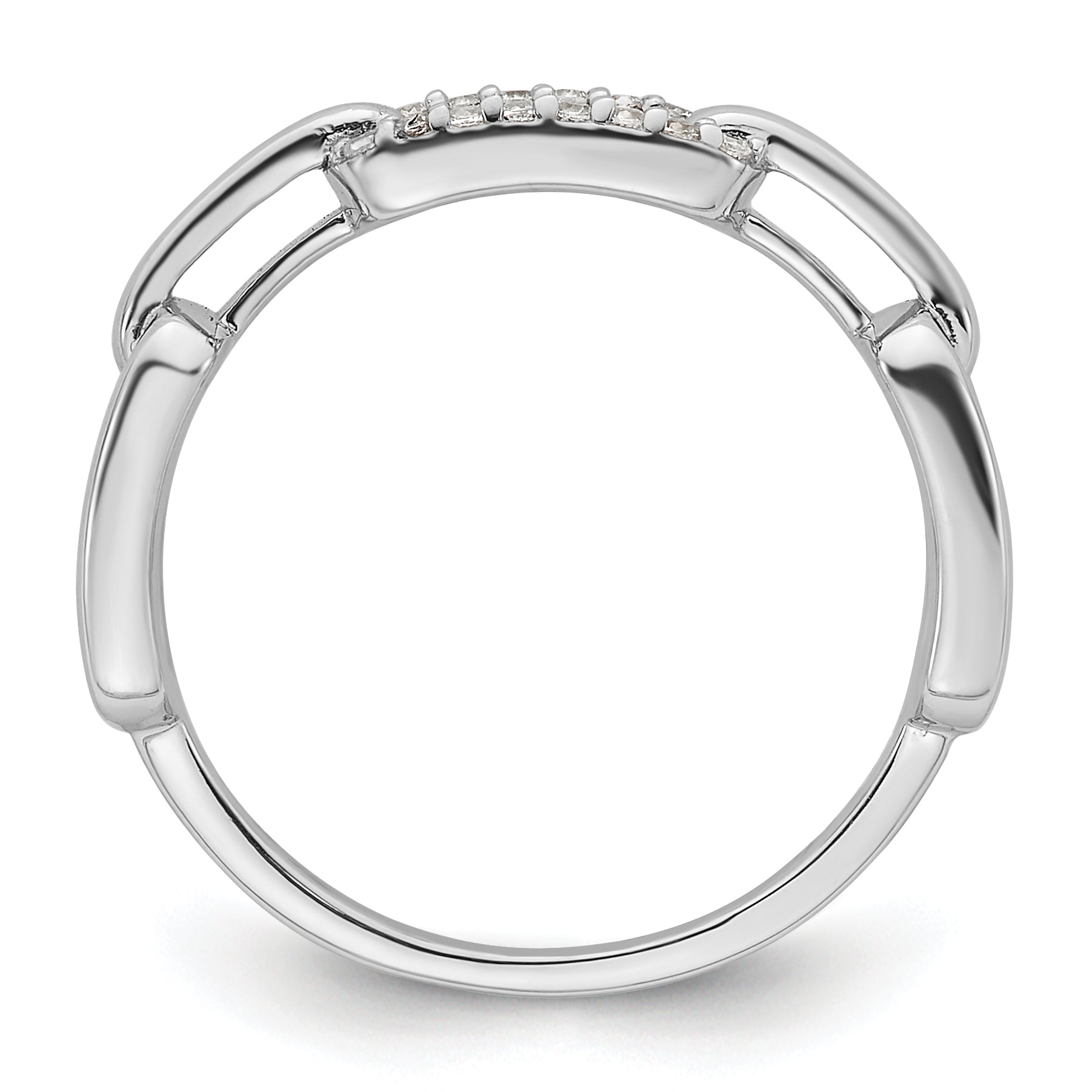 Sterling Silver Rhodium-plated CZ Link Ring Secondary image