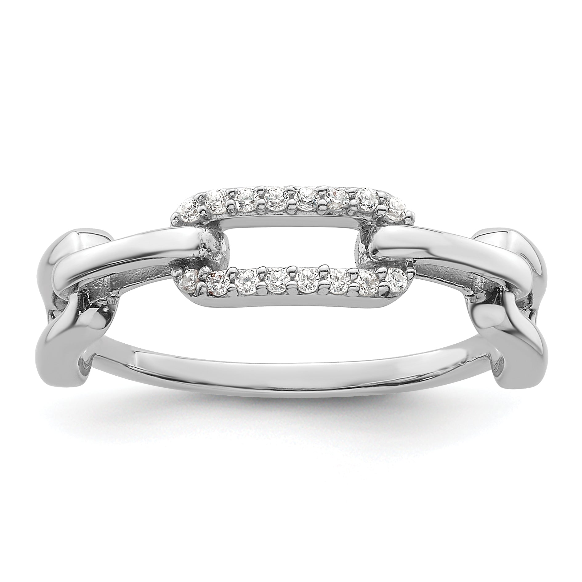 Sterling Silver Rhodium-plated CZ Link Ring Main image