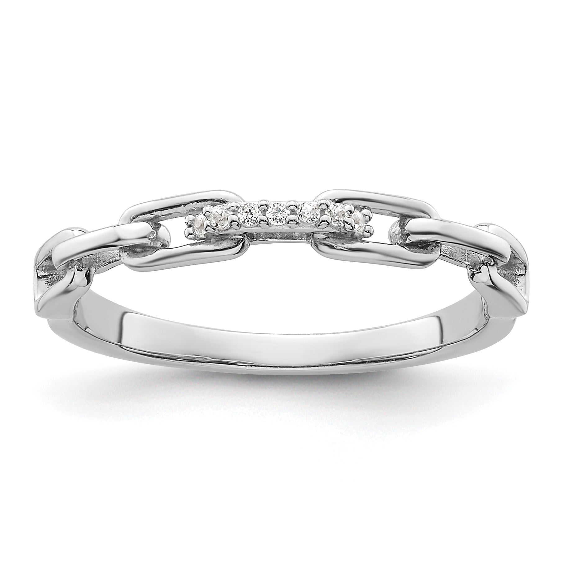 Sterling Silver Rhodium-plated CZ Link Ring Main image