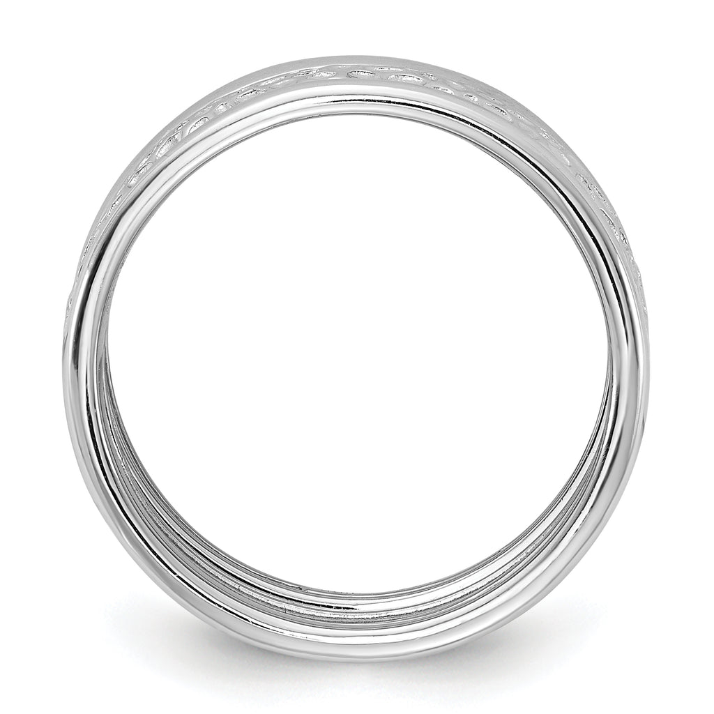 Sterling Silver Rhodium-plated Textured and Polished 3 Ring Band Set