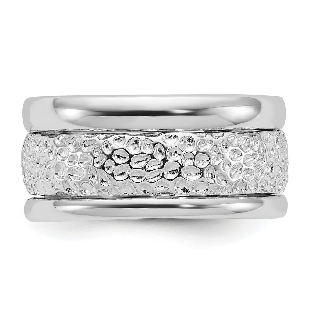 Sterling Silver Rhodium-plated Textured and Polished 3 Ring Band Set