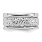 Sterling Silver Rhodium-plated Textured and Polished 3 Ring Band Set