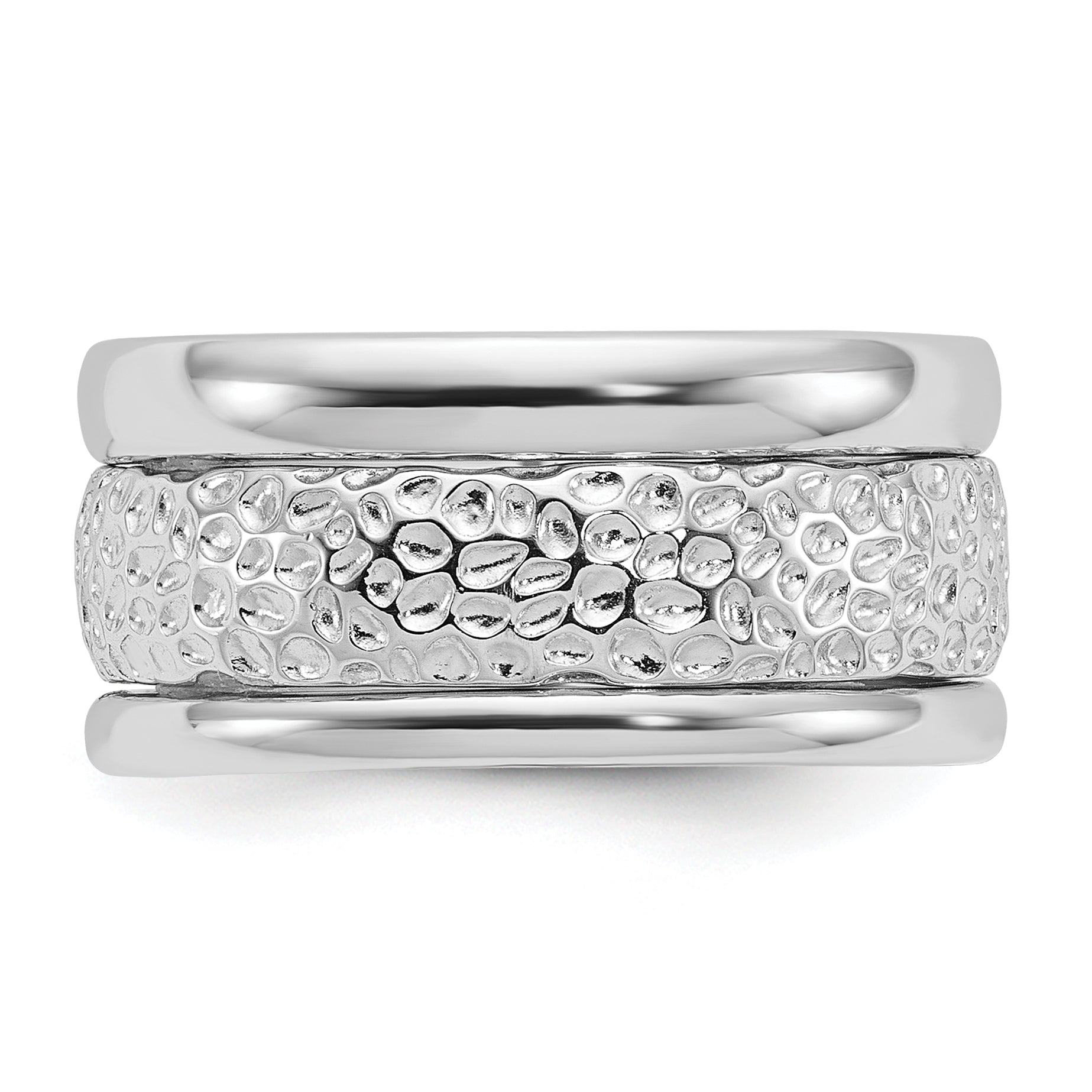 Sterling Silver Rhodium-plated Textured and Polished 3 Ring Band Set