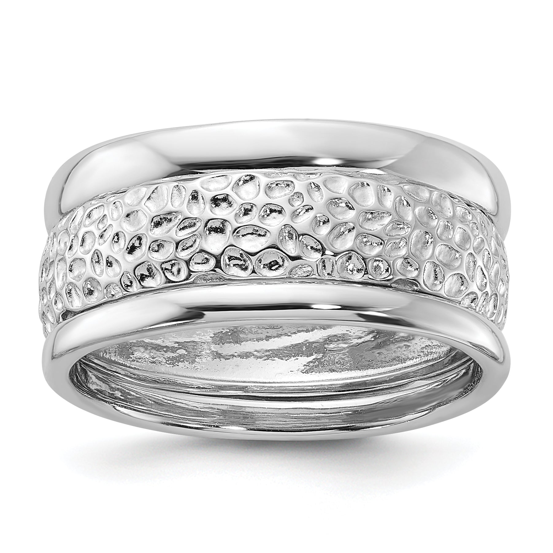 Sterling Silver Rhodium-plated Textured and Polished 3 Ring Band Set Main image