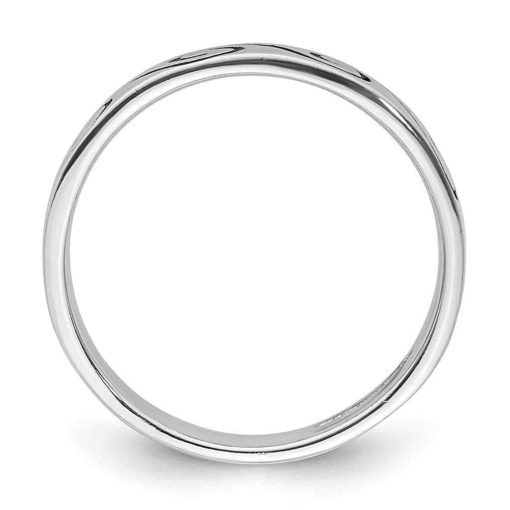 Sterling Silver Rhodium-plated Antiqued Wave Design 4.5mm Band Ring