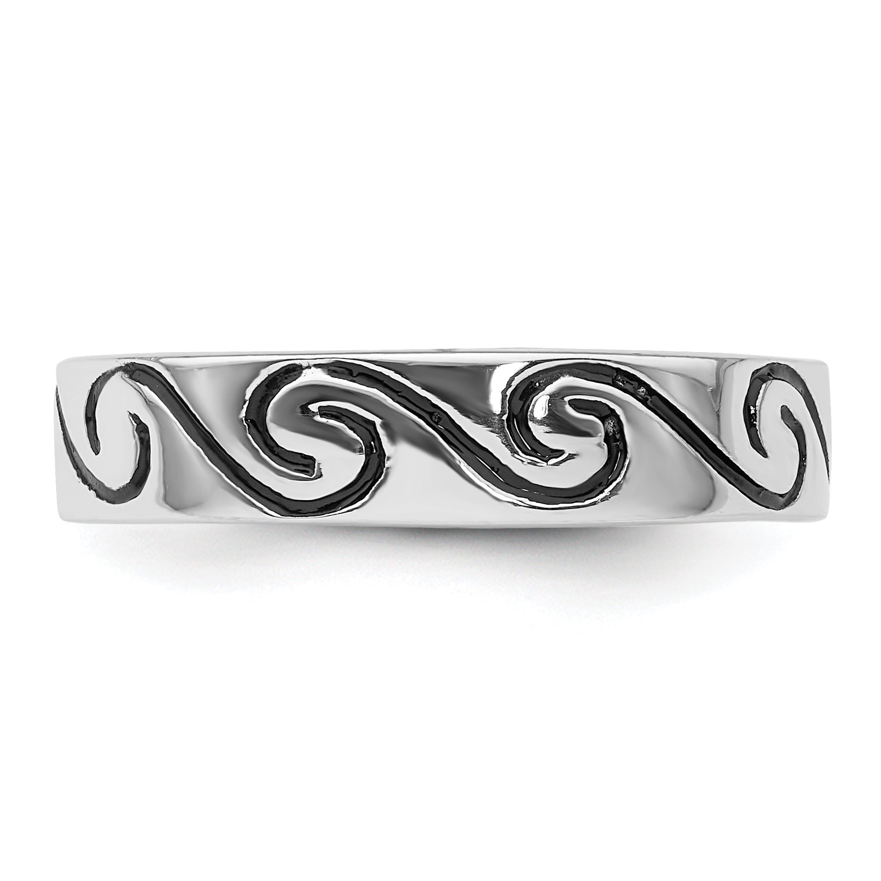 Sterling Silver Rhodium-plated Antiqued Wave Design 4.5mm Band Ring