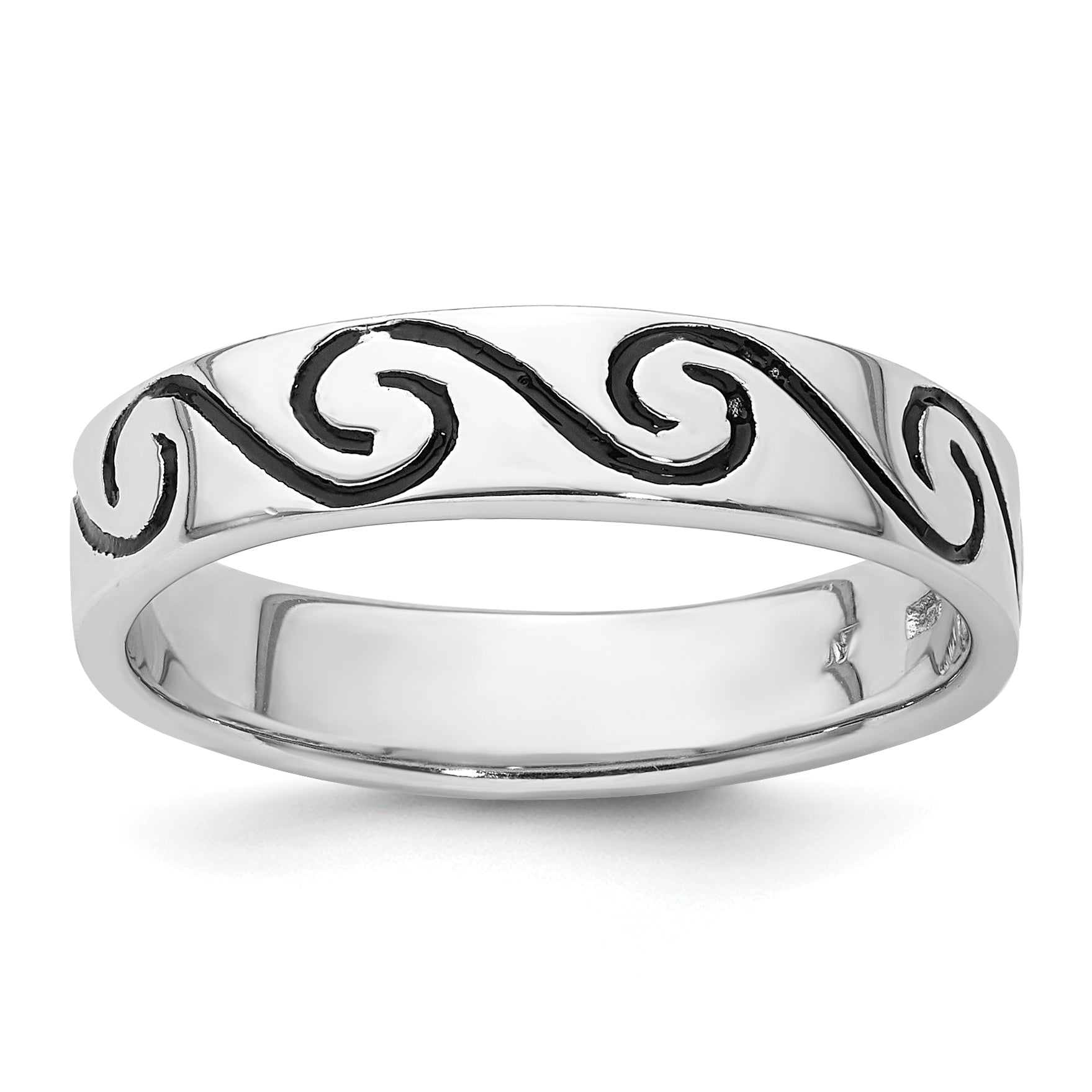Sterling Silver Rhodium-plated Antiqued Wave Design 4.5mm Band Ring Main image