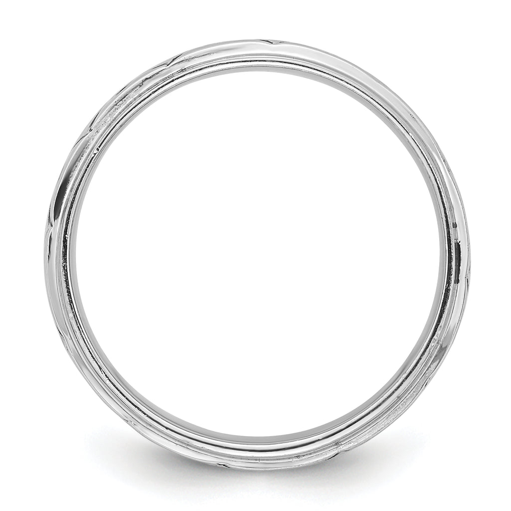 Sterling Silver Rhodium-Plated with Antiqued 9mm Zig Zag Band Ring