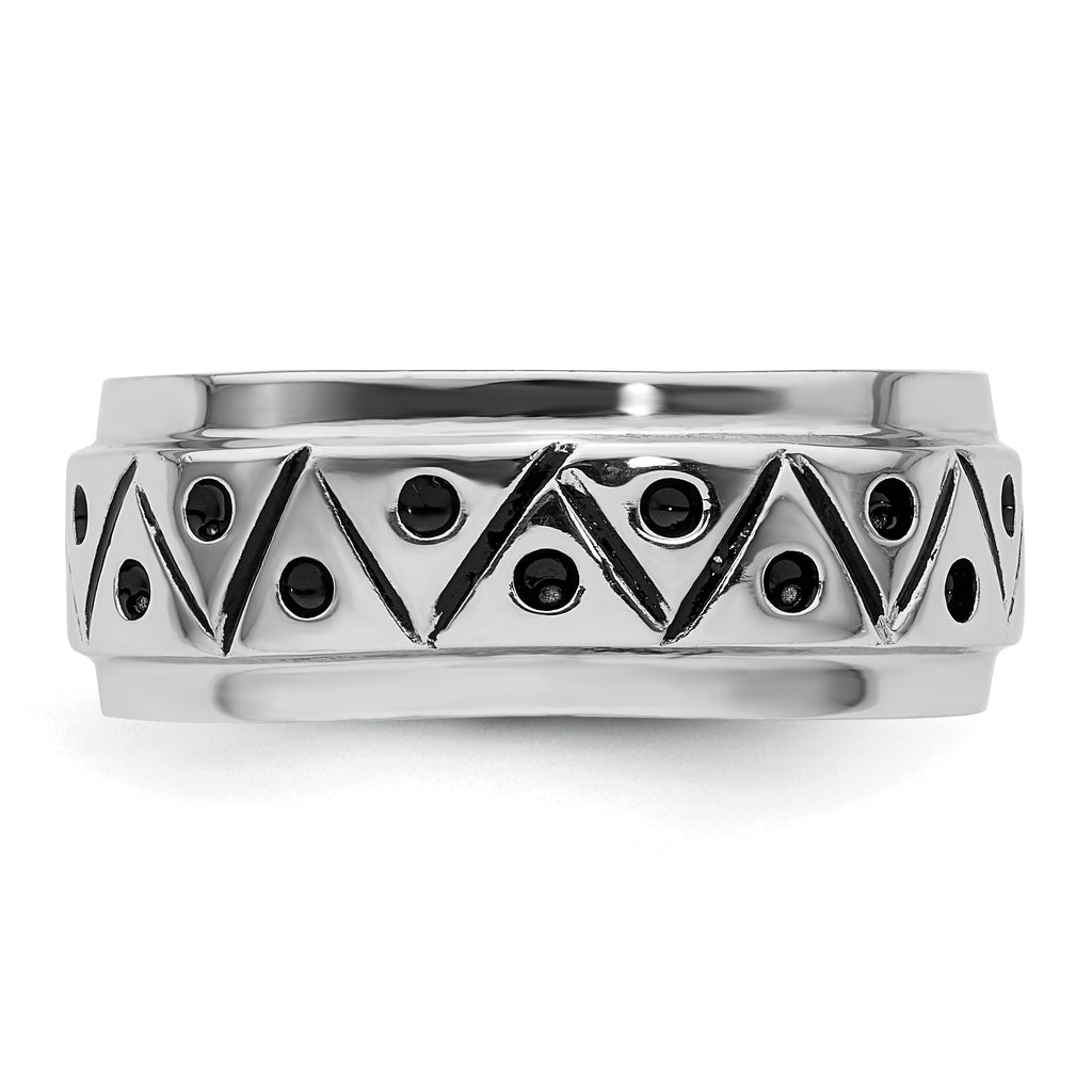 Sterling Silver Rhodium-Plated with Antiqued 9mm Zig Zag Band Ring