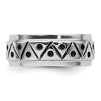 Sterling Silver Rhodium-Plated with Antiqued 9mm Zig Zag Band Ring