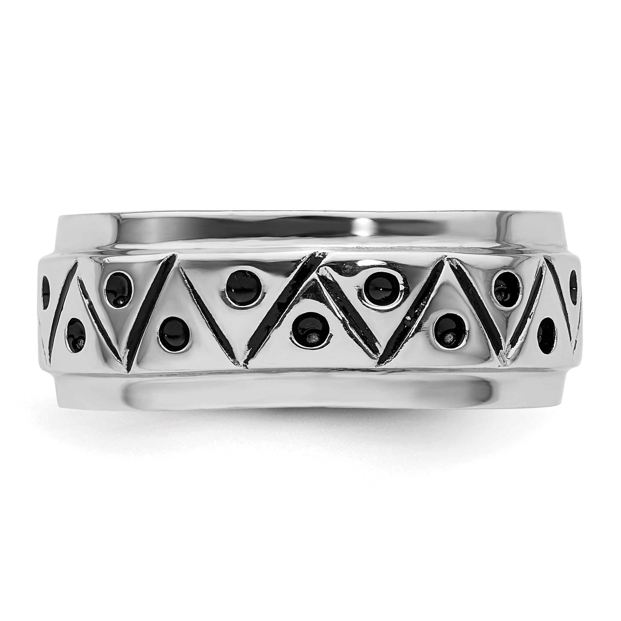Sterling Silver Rhodium-Plated with Antiqued 9mm Zig Zag Band Ring