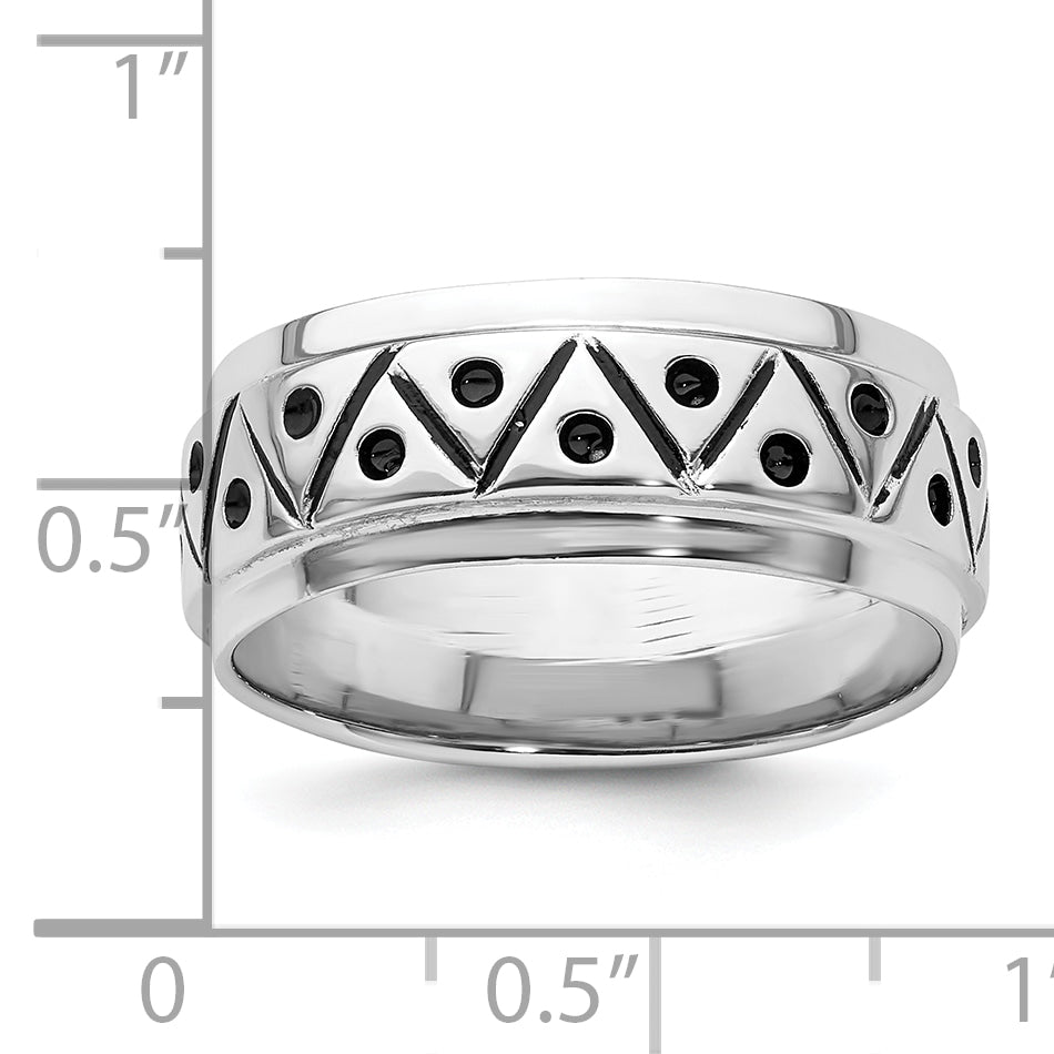 Sterling Silver Rhodium-Plated with Antiqued 9mm Zig Zag Band Ring