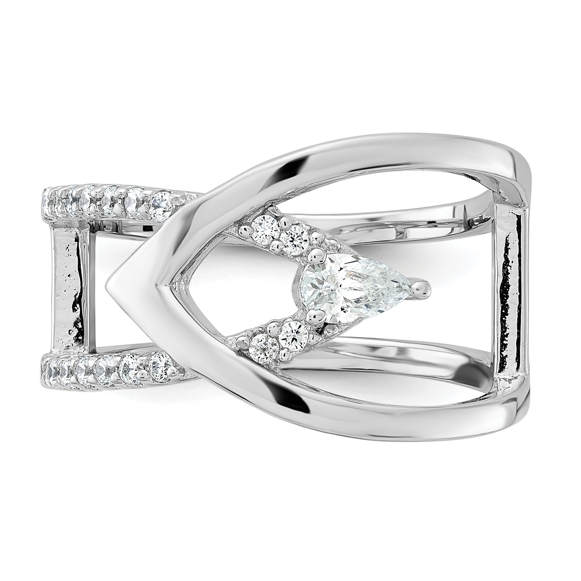 Sterling Silver Rhodium-plated Fancy CZ Ring