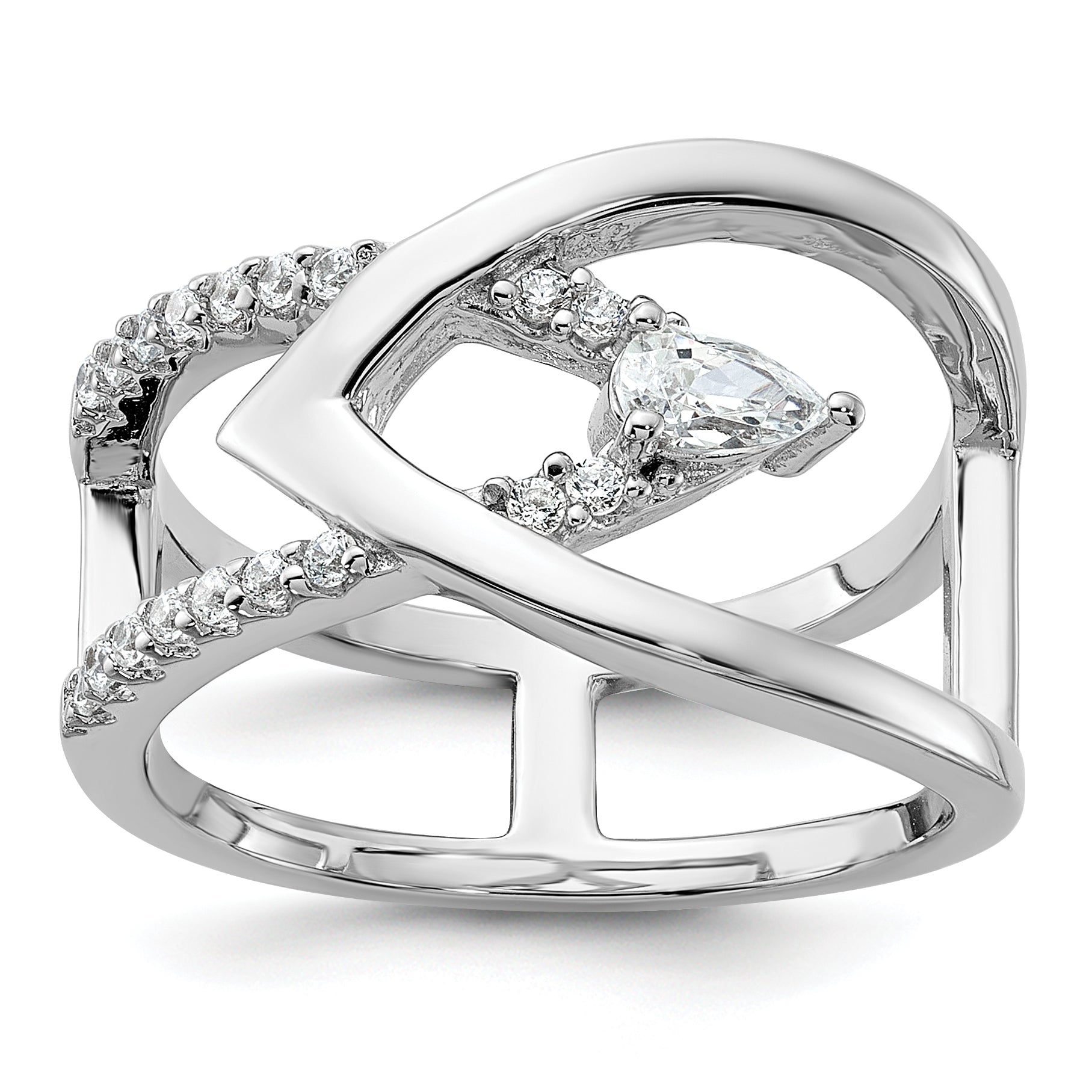 Sterling Silver Rhodium-plated Fancy CZ Ring Main image