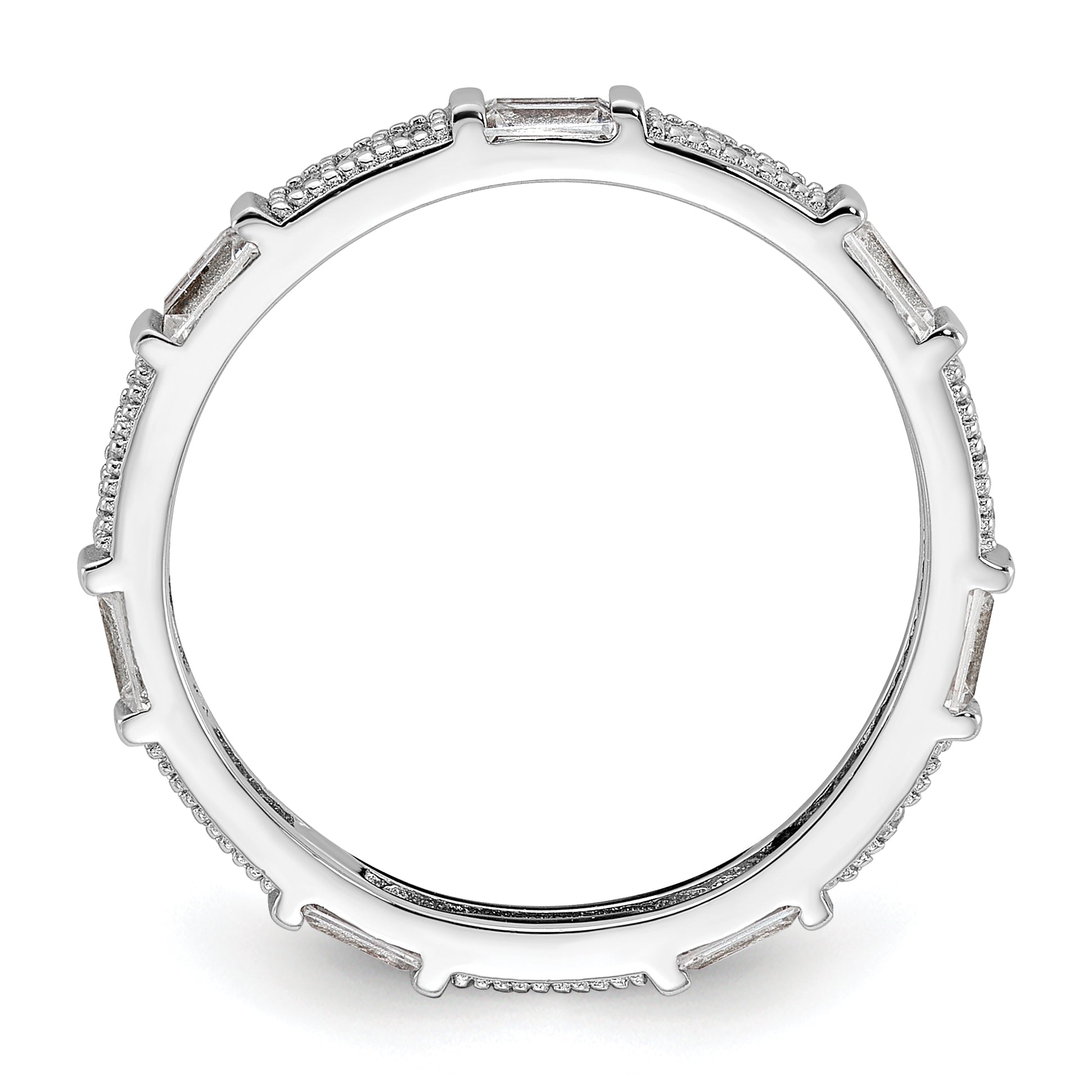 Sterling Silver Rhodium-plated Micro Pave and Baguette CZ Eternity Band