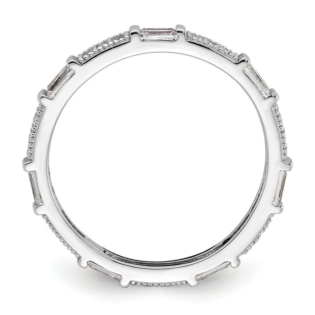 Sterling Silver Rhodium-plated Micro Pave and Baguette CZ Eternity Band