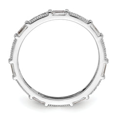Sterling Silver Rhodium-plated Micro Pave and Baguette CZ Eternity Band