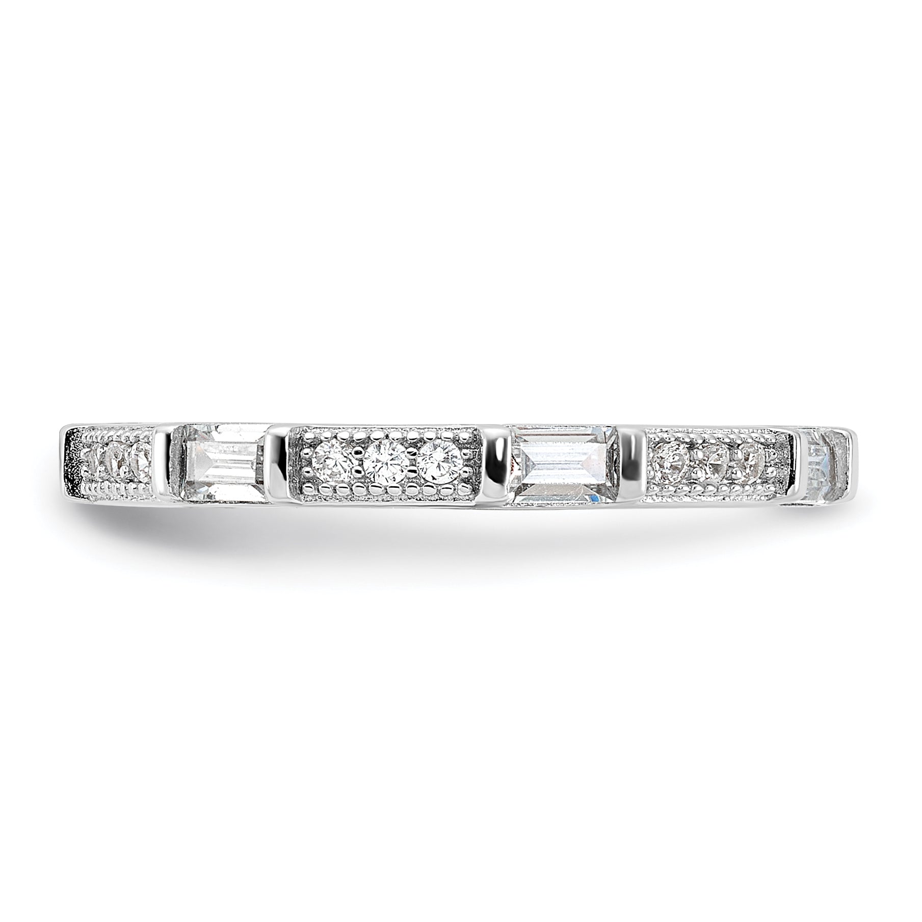 Sterling Silver Rhodium-plated Micro Pave and Baguette CZ Eternity Band