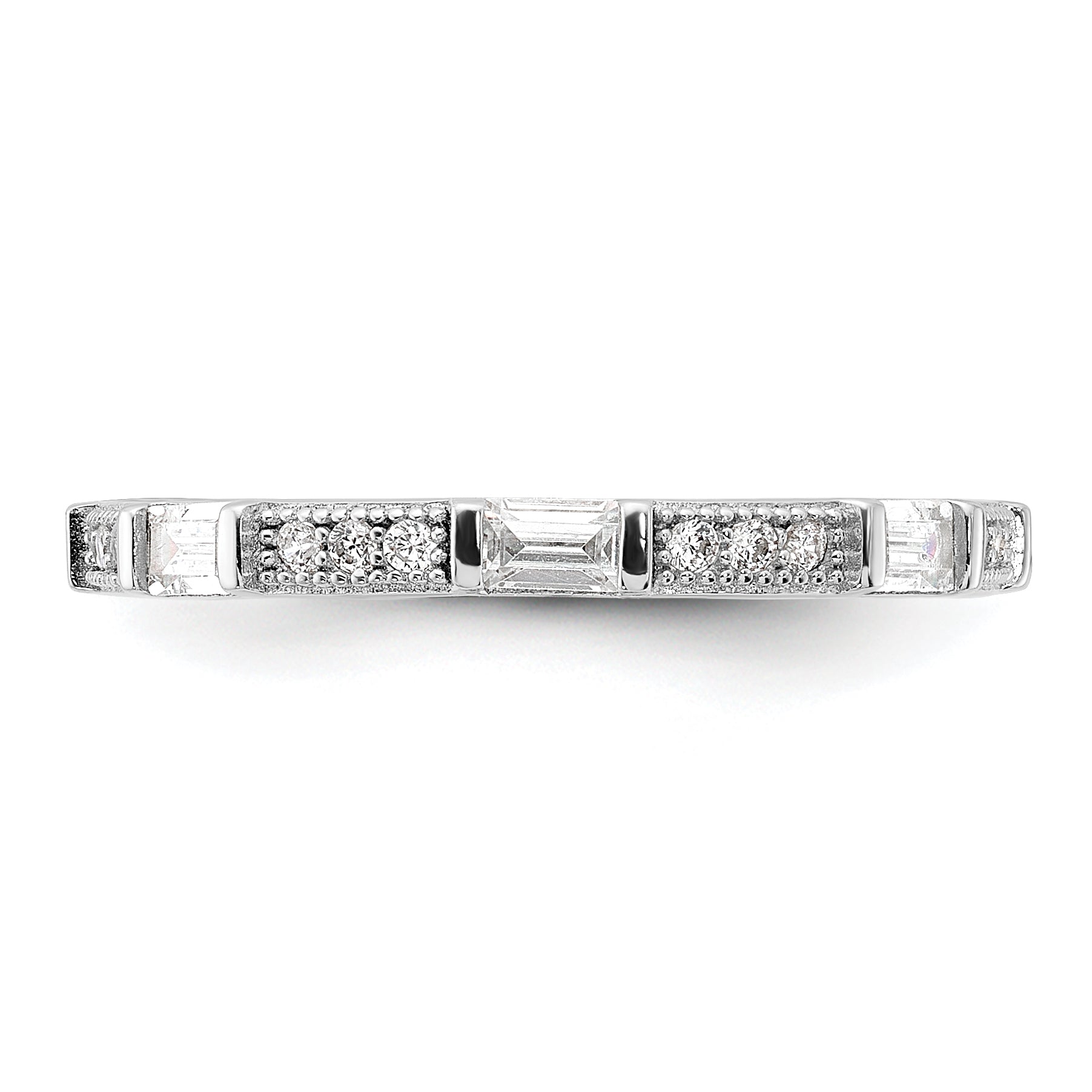Sterling Silver Rhodium-plated Micro Pave and Baguette CZ Eternity Band