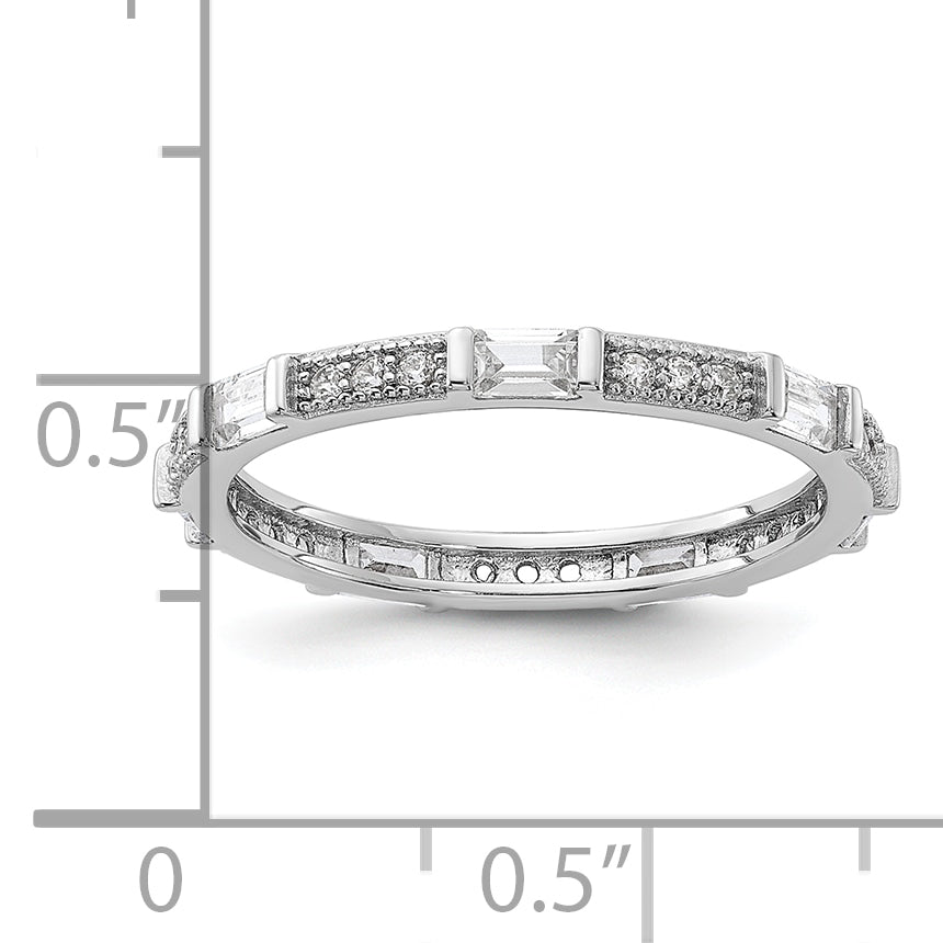Sterling Silver Rhodium-plated Micro Pave and Baguette CZ Eternity Band