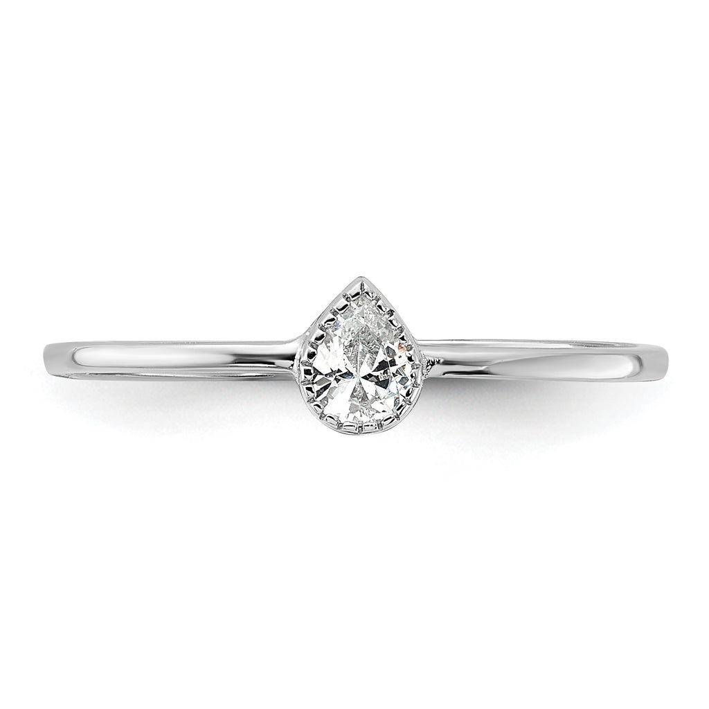 Sterling Silver Rhodium-Plated Pear Shaped Cubic Zirconi Ring