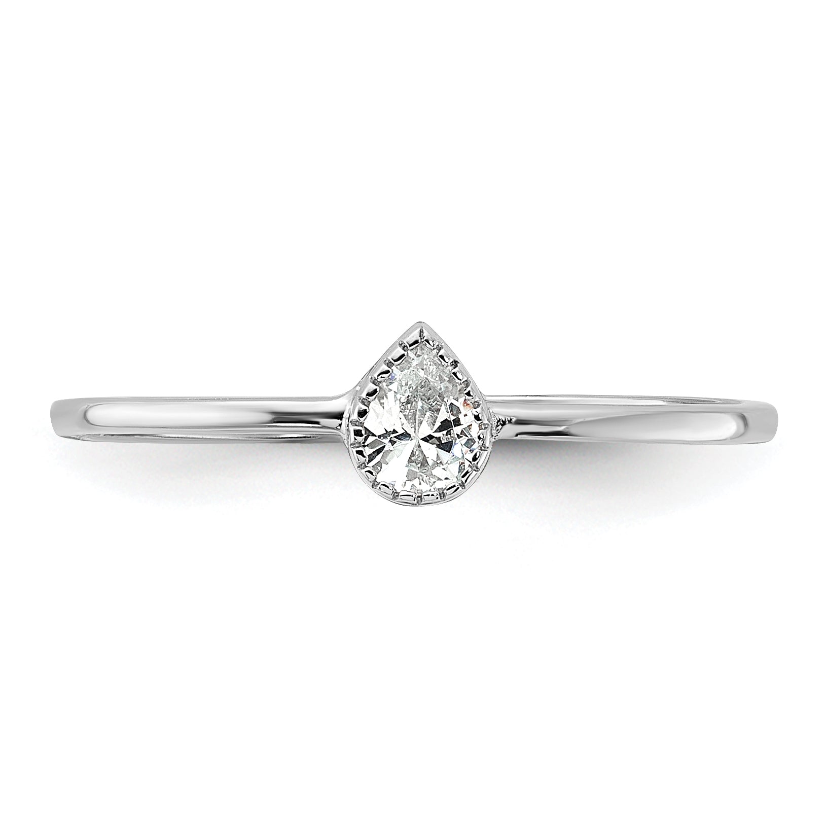 Sterling Silver Rhodium-Plated Pear Shaped Cubic Zirconi Ring