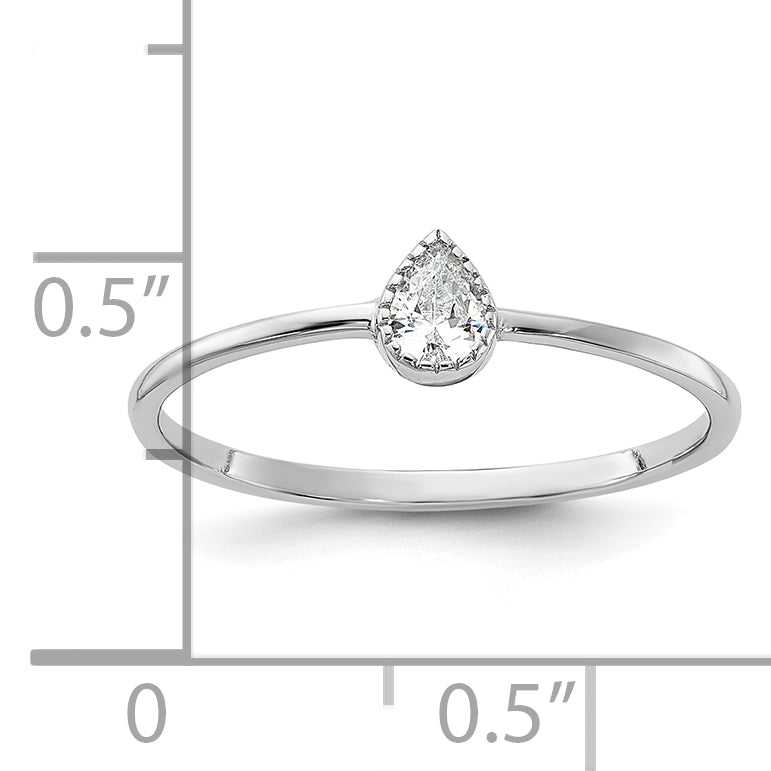 Sterling Silver Rhodium-Plated Pear Shaped Cubic Zirconi Ring