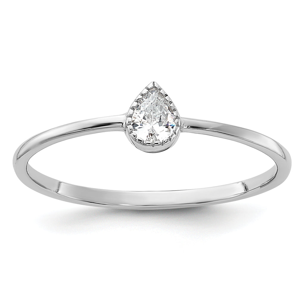 Sterling Silver Rhodium-Plated Pear Shaped Cubic Zirconi Ring